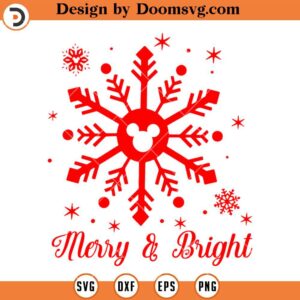 Merry And Bright Mickey Snowflakes SVG, Disney Christmas Snowflakes SVG