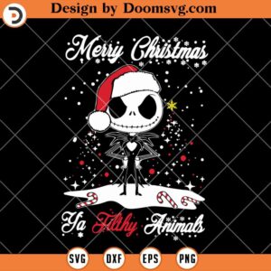 Merry Christmas Yal Filthy Animals SVG, Jack Skellington Santa Hat Christmas SVG