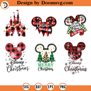 Mickey Head Buffalo Plaid Christmas Bundle SVG, Disney Cartoon SVG