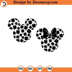 Mickey and Minnie 4 Leaf Clover Head SVG, Disney St Patricks Day SVG