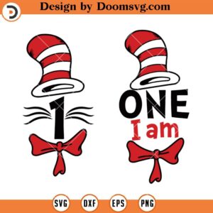 One I Am Cat Hat SVG, Kids 1st Birthday Cartoon SVG