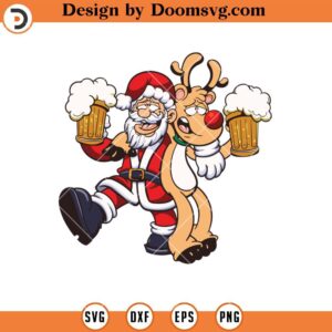 Santa And Reindeer Drinking Beer SVG, Christmas Beer SVG