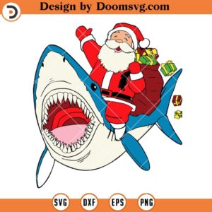 Santa Claus Riding Shark SVG, Christmas Funny Shark SVG