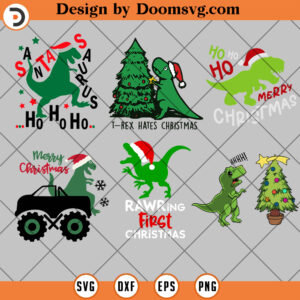 Santa Dinosaur Bundle SVG, Dinosaur Merry Christmas SVG