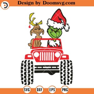 Santa Grinch And Dog Driving Jeep Car SVG, Christmas Jeep SVG