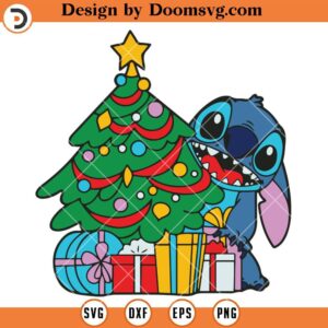 Stitch With Christmas Tree SVG, Cartoon Christmas SVG