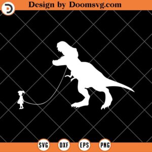 T-Rex Dinosaur Pet SVG, T-Rex On A Leach Led By A Girl SVG