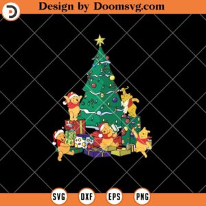 Winnie Pooh Around Christmas Tree PNG, Santa Pooh Christmas PNG