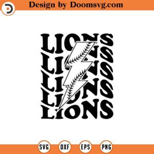 Lions Svg, Baseball Lightning Bolt Svg, Team Mascot Svg, School Spirit Svg, Cheer Mom T-Shirt Cut File Cricut, Png Pdf, Vector, Stencil