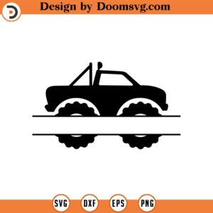 Monster Truck Split Monogram Svg, Boy Truck Name Frame, Off Road Truck Cut File Cricut, Silhouette, Png Pdf Eps, Vector, Stencil