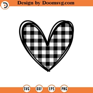 White Buffalo Plaid Heart Svg, Valentine Svg, Hand Drawn Heart Svg, Valentine's Day Cut File Cricut, Png Pdf Eps, Vector, Decal, Sticker