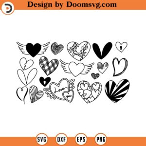 Doodle Heart SVG Bundle Svg Bundle Self Love Svg Heart SVG Sketch Handdrawn clipart Name Frame svg Cut Files Cricut Silhouette 120