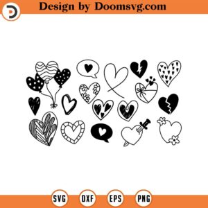 Doodle Heart SVG Bundle Svg Bundle Self Love Svg Heart SVG Sketch Handdrawn clipart Name Frame svg Cut Files Cricut Silhouette 121