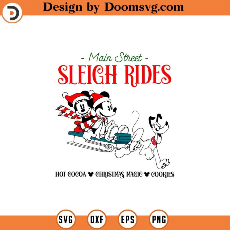 Main Street Sleigh Rides Svg Png, Christmas Squad Svg, Mouse Xmas