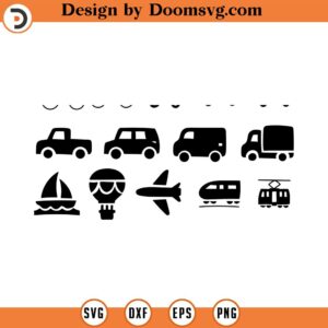 Transportation Vehicles Icon Svg Bundle Car Ship Plane Cycle Bus Camper Rocket Crane Helicopter PNG Files for Cricut Clip Art