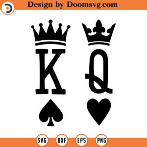 King and Queen SVG , EPS, PNG, Jpeg, Dxf, Playing Cards, King of Spades, Queen of Hearts, Cut files for Cricut, Instant Download