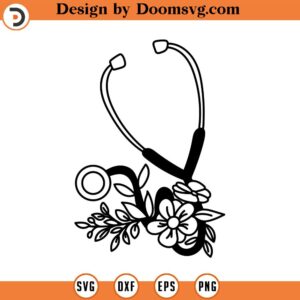 Flowers Stethoscope SVG, Nurse SVG, Heart Stethoscope clipart, Monogram svg, Heart Stethoscope SVG, Digital Download, Sublimation