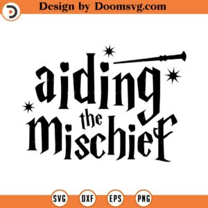 Aiding the Mischief, SVG Cut File, Hand drawn, Cricut, Silhouette, Wand, T-shirt, Shirt, Decal, Design, Wizard, Magic