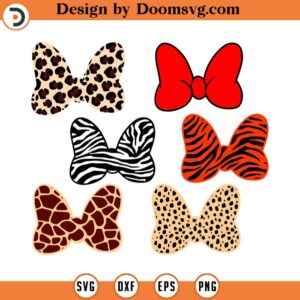 Animal Print Minnie Bow Svg Bundle 6 Designs, Minnie Bow Svg, , Png, Dxf, Eps, Cutting machines, Print, Sublimation